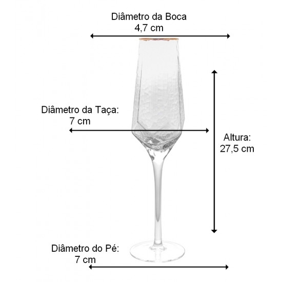 Jogo 2 Taças 300ml De Cristal Ecológico Com Borda Dourada Taj